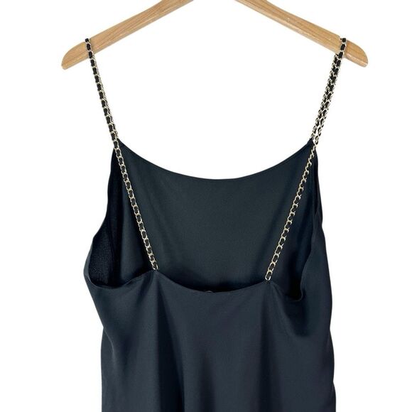 ANINE BING Chelsea Chain Strap Black Midi Dress Size Large Slip Shift Crepe - Picture 9 of 14